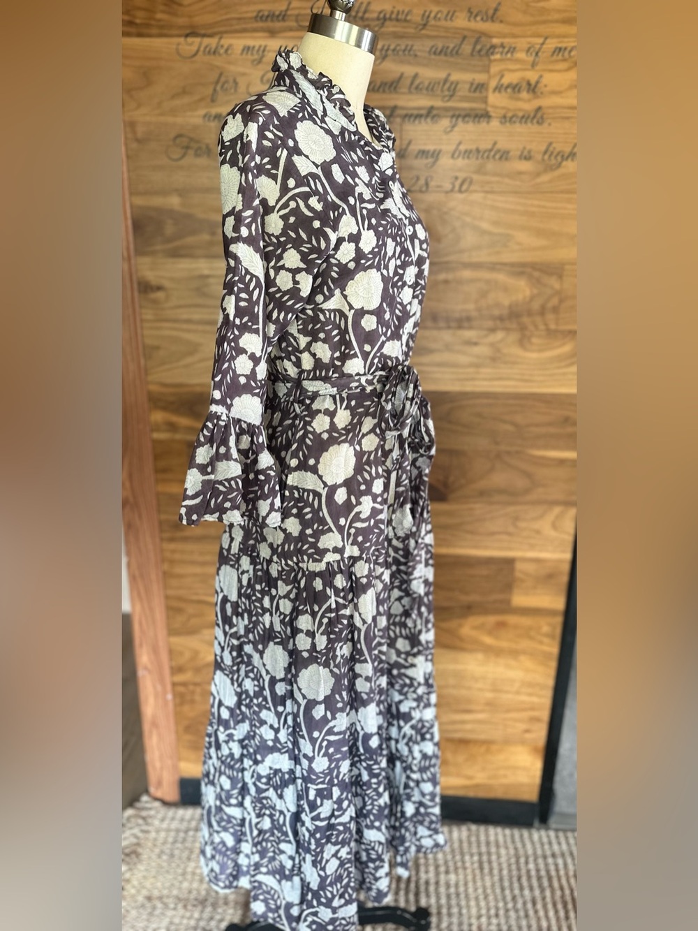 HARD TO FIND Oliphant Beautiful Brown Cream Floral Ruffle Tiered Maxi Dress